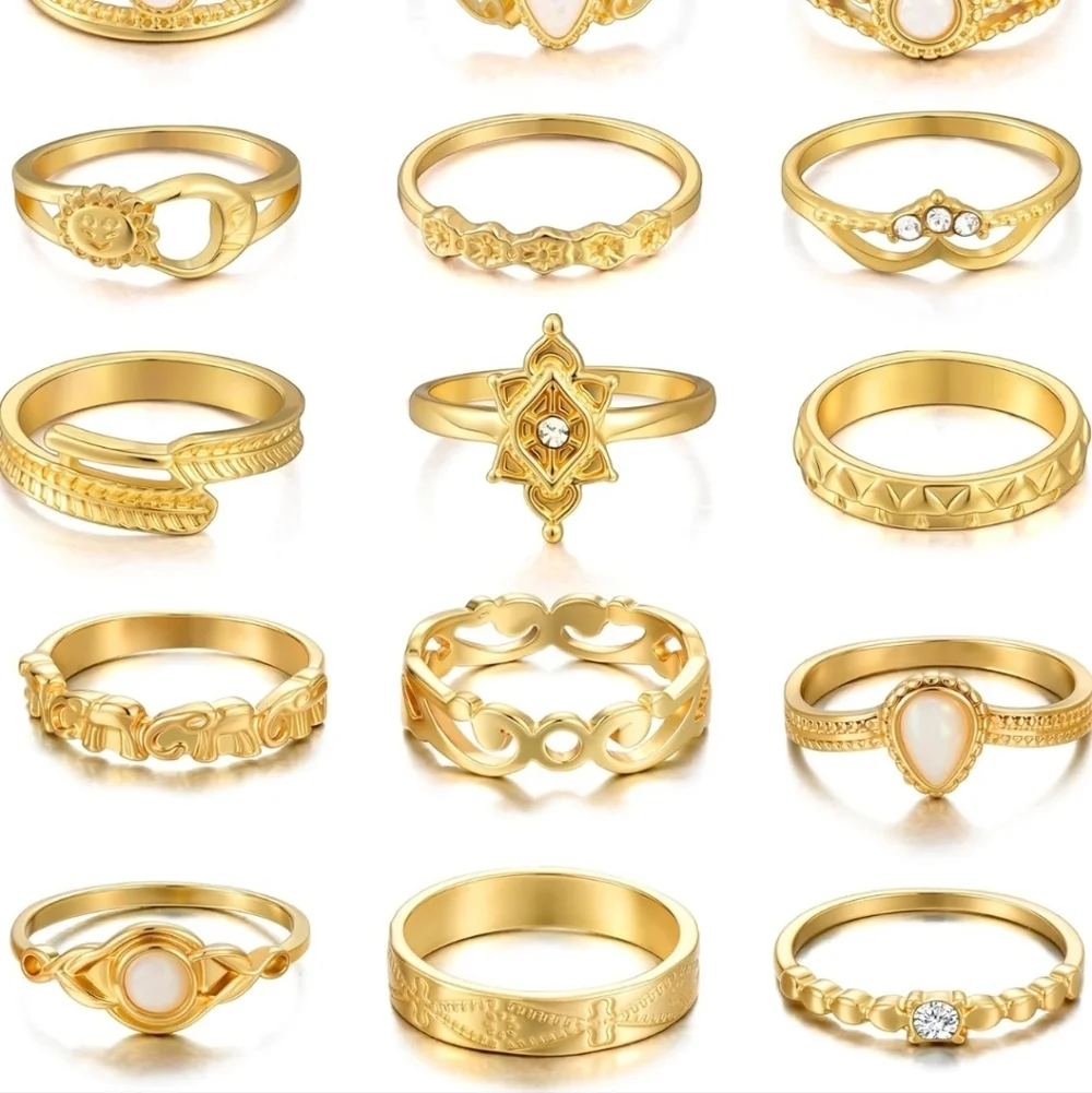 Gold Opal Accent Women's Ring Set - 15 Pack